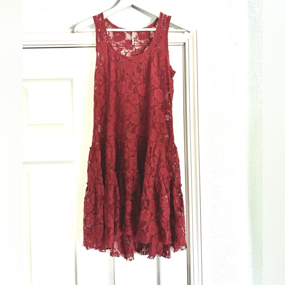 Free People Lace Slip Dress in Brown Red, Small - Picture 2 of 6